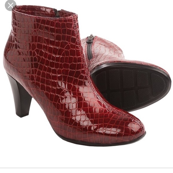 red crocodile ankle boots
